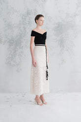 Off-Shoulder Knot Front Top with Draped Neckline and Contoured Silhouette